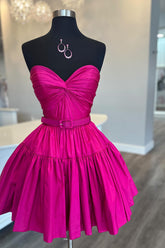 Misshow A-Line Fuchsia Sweetheart Pleated Short Homecoming Dress/Mini Dress with Belt